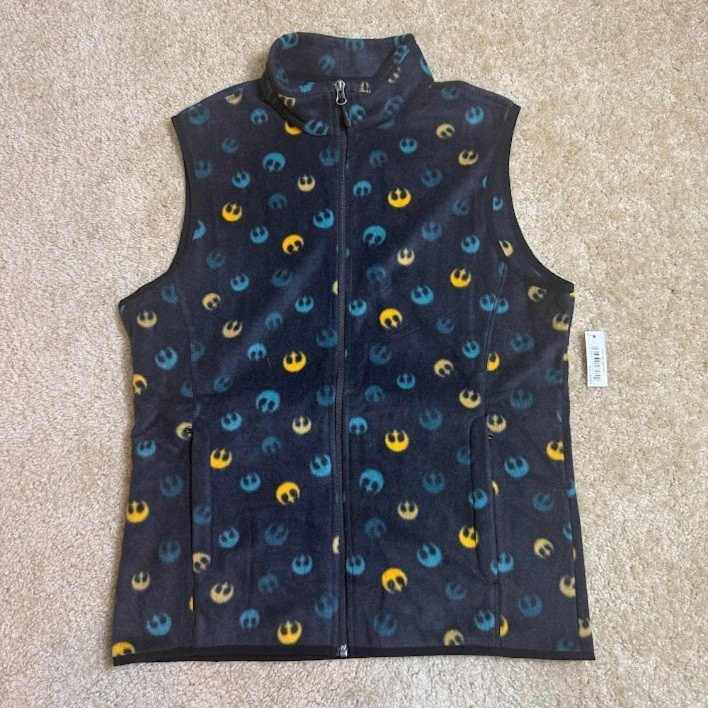 Star Wars Amazon Essentials Fleece Vest Mens M Black Rebel Alliance Full Zip NWT